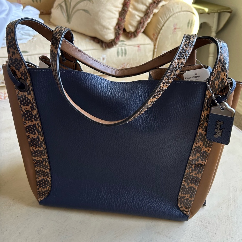 NWT coach handbag blue with snakeskin
